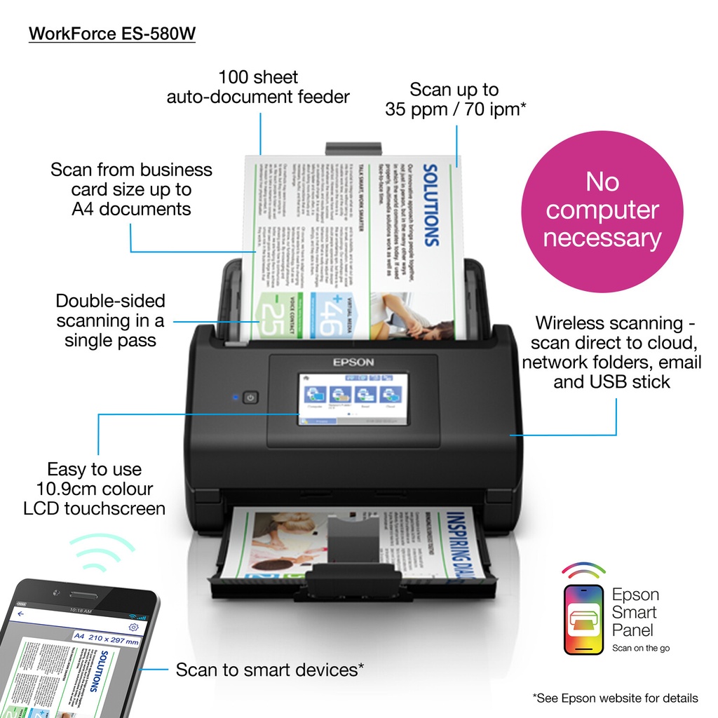 Epson WorkForce ES-580W, A4 automatische duplexscanner met Wi-Fi en gebruiksvriendelijk touchscreen - Afbeelding 21