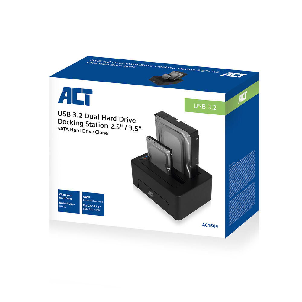 ACT 2,5" en 3,5" SATA dual HDD/SSD dockingstation, USB 3.2 Gen1 - Afbeelding 6