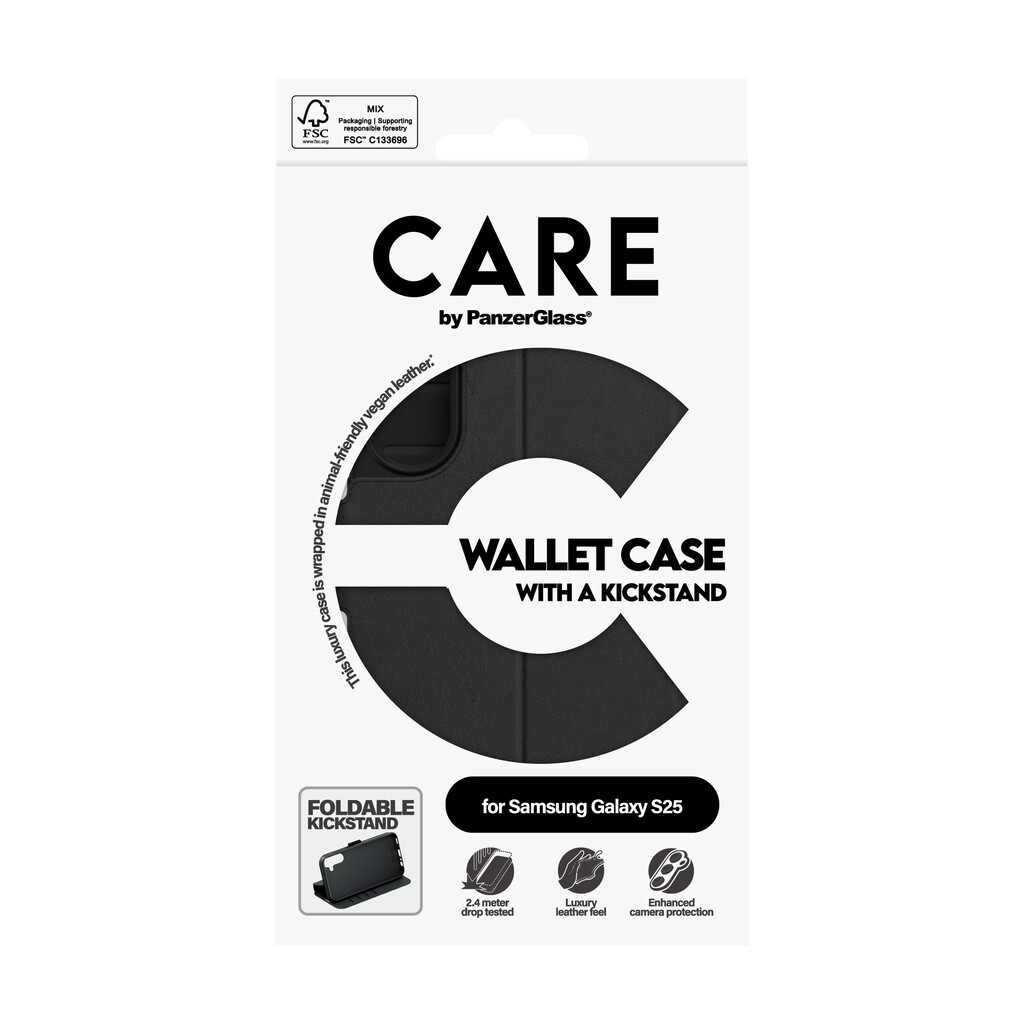 PanzerGlass CARE™ by ® Wallet Case w. Kickstand Samsung Galaxy S25 mobiele telefoon behuizingen Hoes Zwart - Afbeelding 4