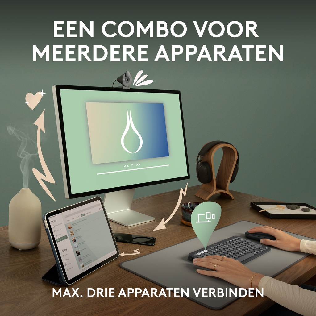 Logitech 920-012209 toetsenbord Inclusief muis Universeel RF-draadloos + Bluetooth AZERTY Frans Grafiet - Afbeelding 3