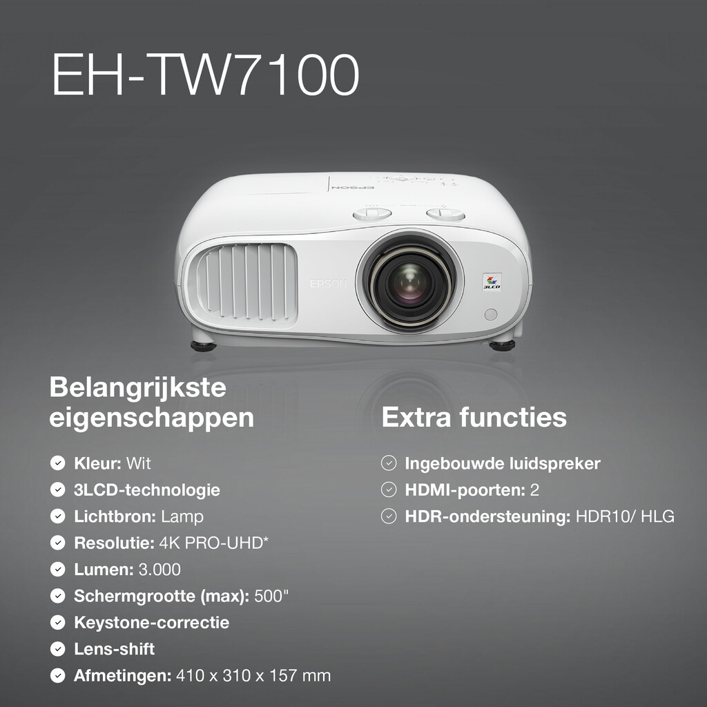 Epson EH-TW7100 4K PRO-UHD-projector, 3000 lumen, scherm van maximaal 500 inch - Afbeelding 10
