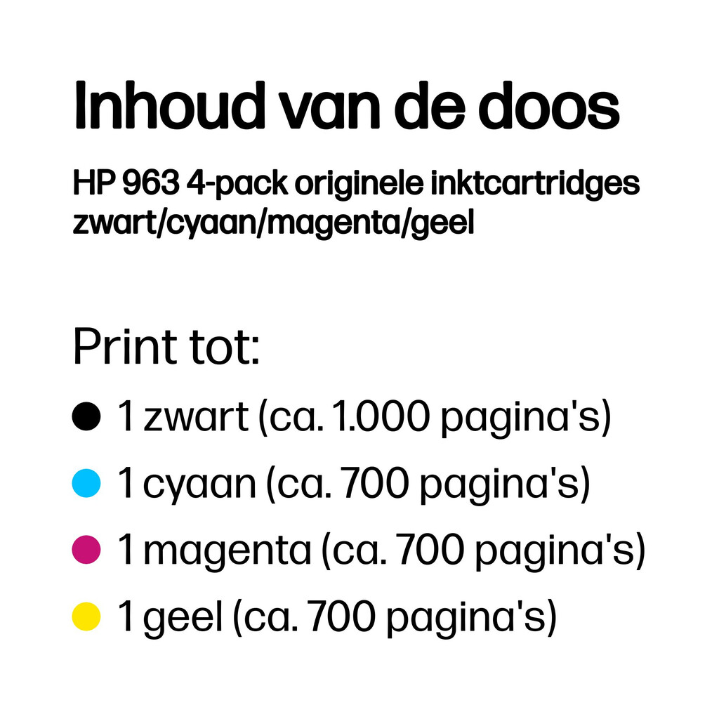 HP 963 4-pack originele inktcartridges zwart/cyaan/magenta/geel - Afbeelding 3