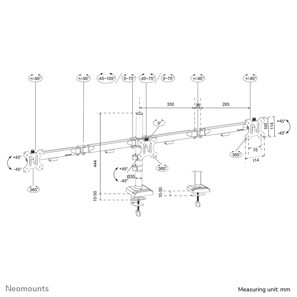 Neomounts DS60-600BL3 Monitorarm 10-27" - Quick-fix - 180°-stop - Afbeelding 17