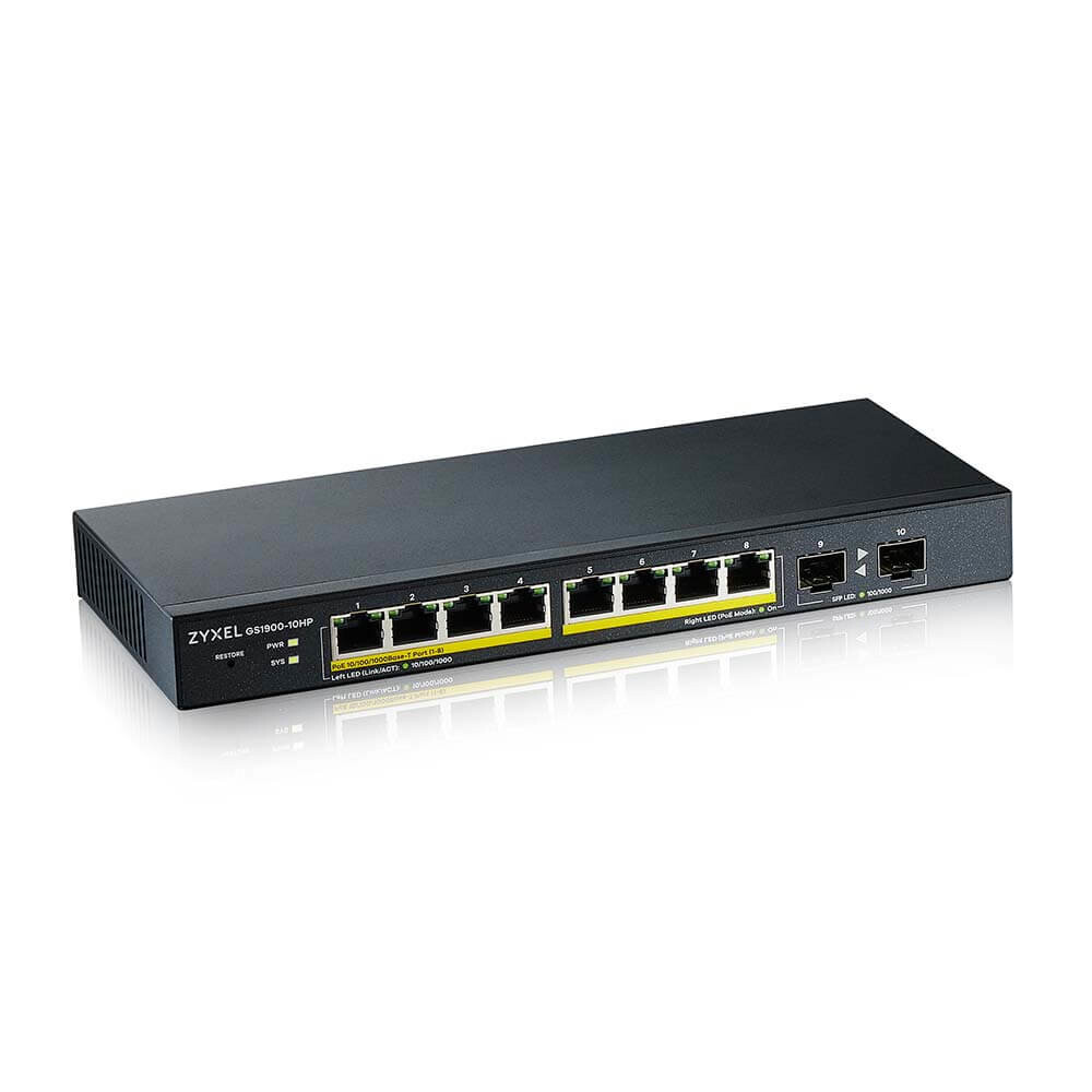Zyxel GS1900-10HP Managed L2 Gigabit Ethernet (10/100/1000) Power over Ethernet (PoE) Zwart - Afbeelding 2