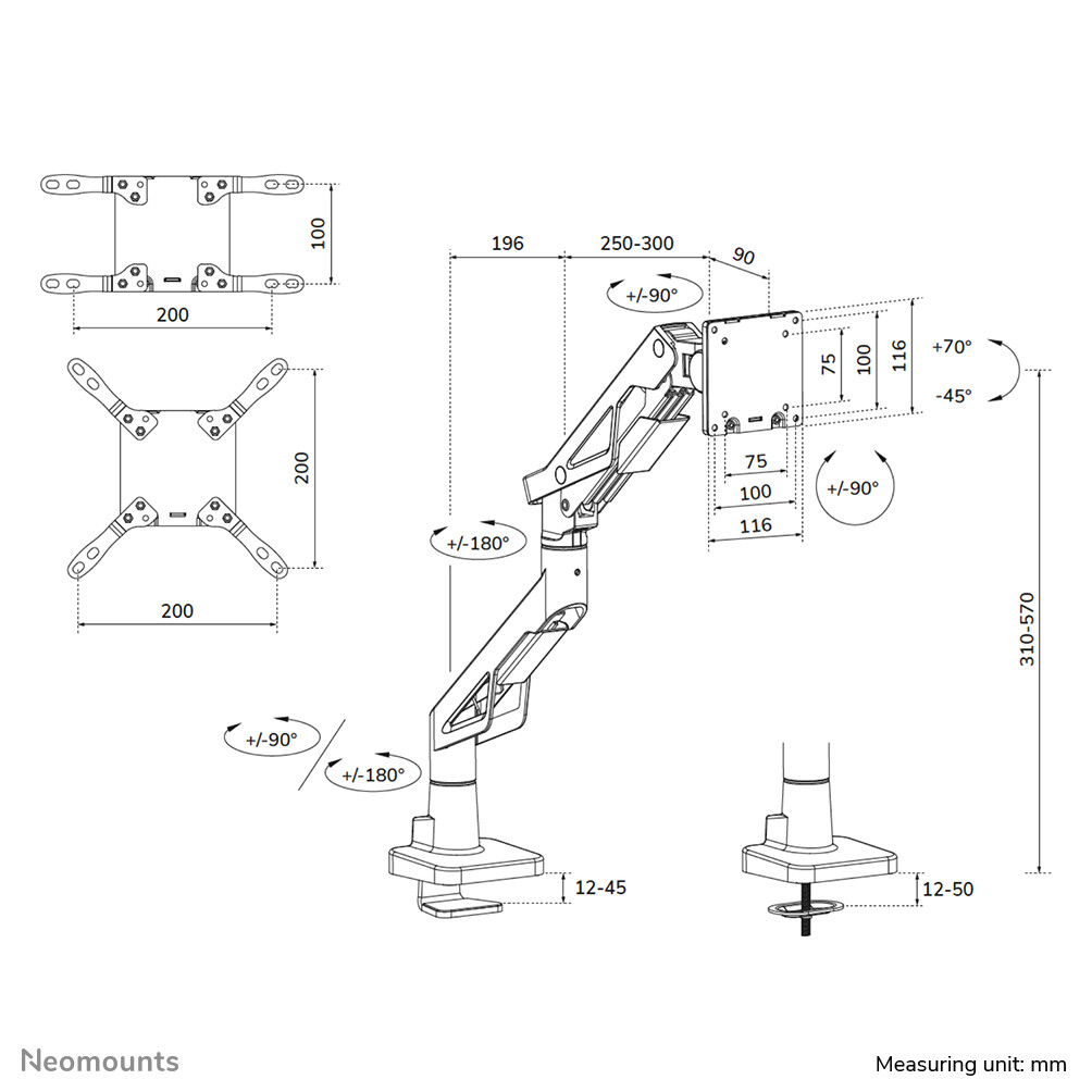 Neomounts DS70-256BL1 Gaming monitorarm 24-57" - gasveer - Topfix - 180°-stop - Afbeelding 19