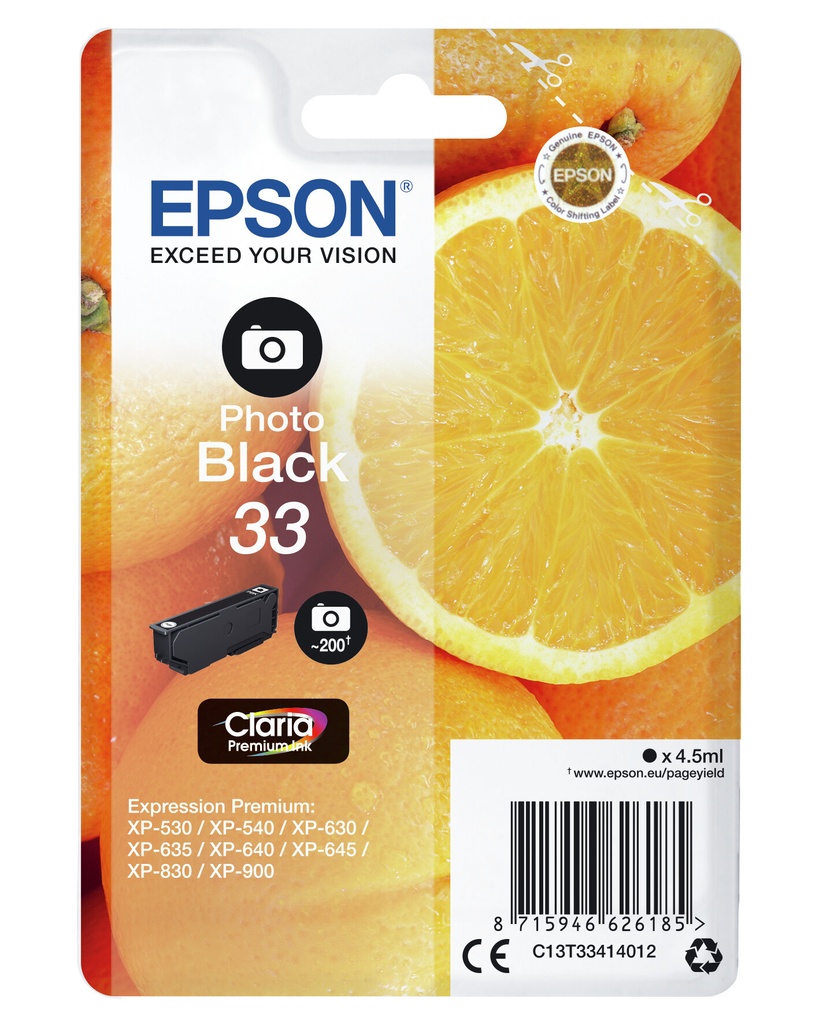 Epson Oranges Singlepack Photo Black 33 Claria Premium Ink - Afbeelding 2