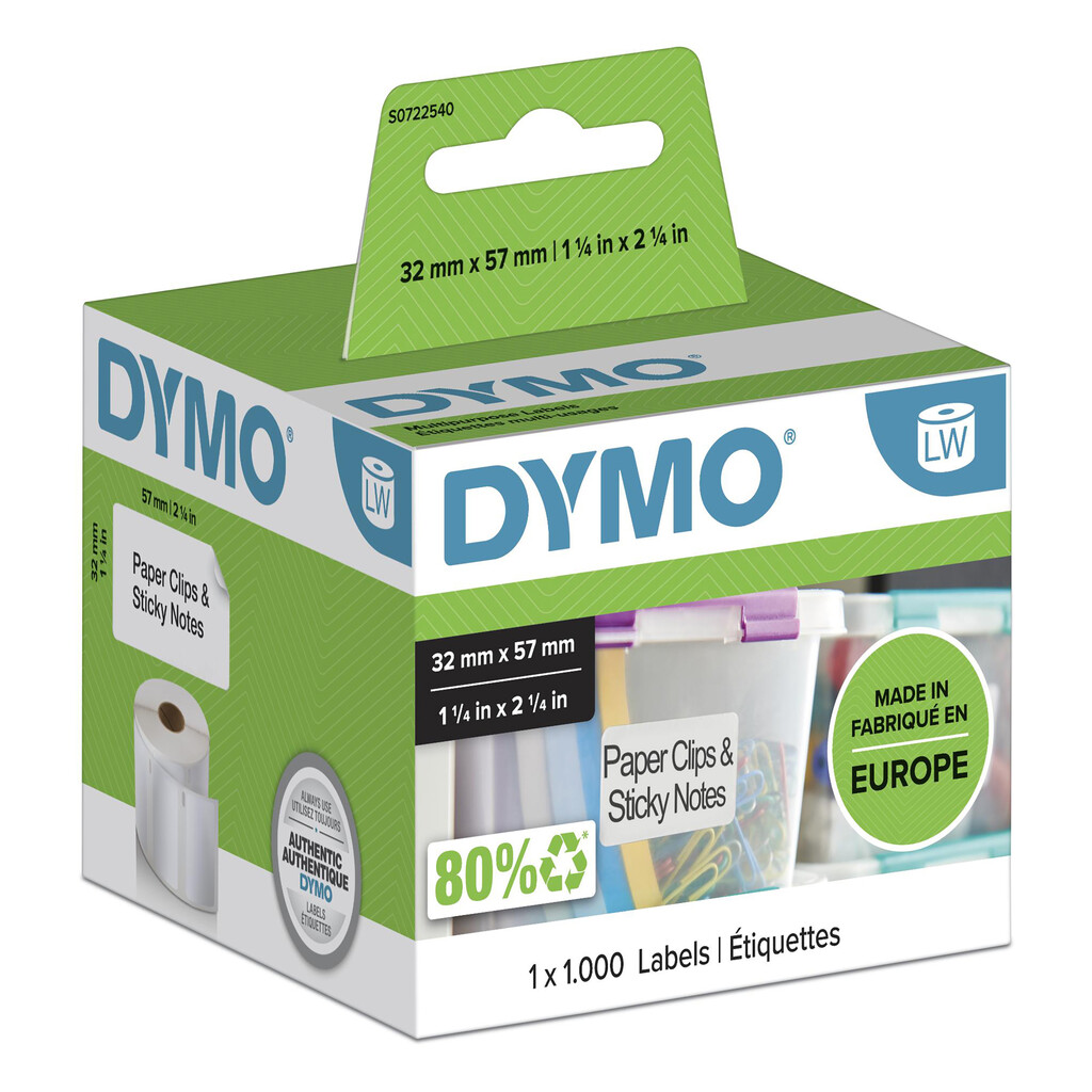 DYMO originele LabelWriter multifunctionele labels | 57 mm x 32 mm | 1000 zelfklevende etiketten | Geschikt voor de LabelWriter