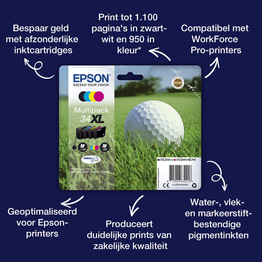 Epson Golf ball 34 Golfbal DURABrite Ultra afzonderlijke zwarte inkt - Afbeelding 3