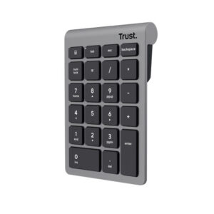Trust Xalas Draadloos Numeriek Toetsenblok – Draadloze numpad – Laptop numeriek toetsenbord – 2.4GHz USB-microreceiver – Zilver