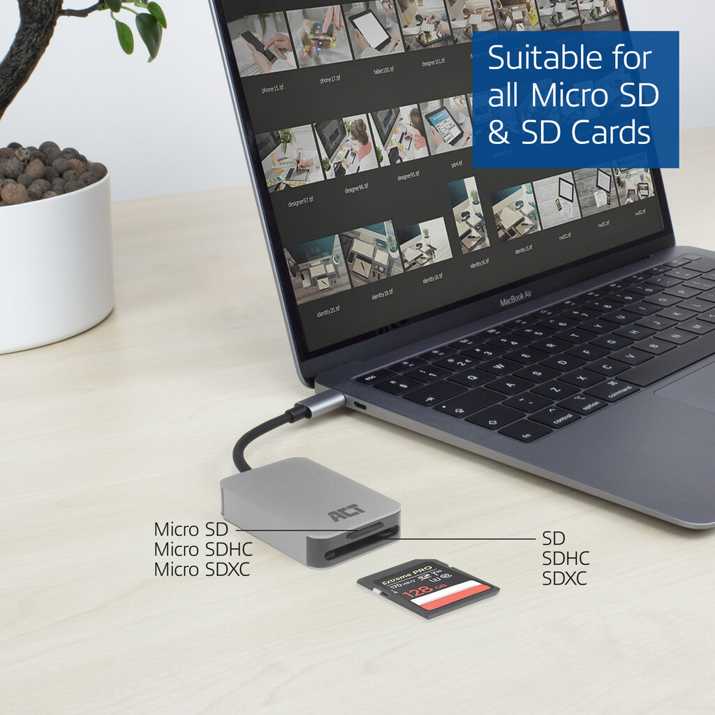 ACT USB-C kaartlezer voor SD en micro SD, SD 4.0 UHS-II - Afbeelding 3