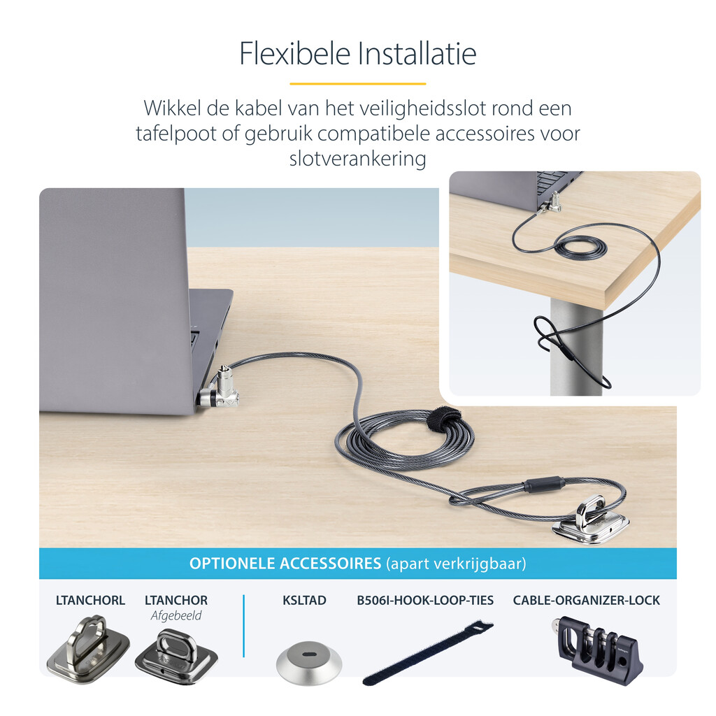 StarTech.com 25-Pack Universeel Laptop Kabelslot 2m, Security Kabel met Gedeelde Sleutel, Compatibel met Noble Wedge®/Nano/K - Afbeelding 17