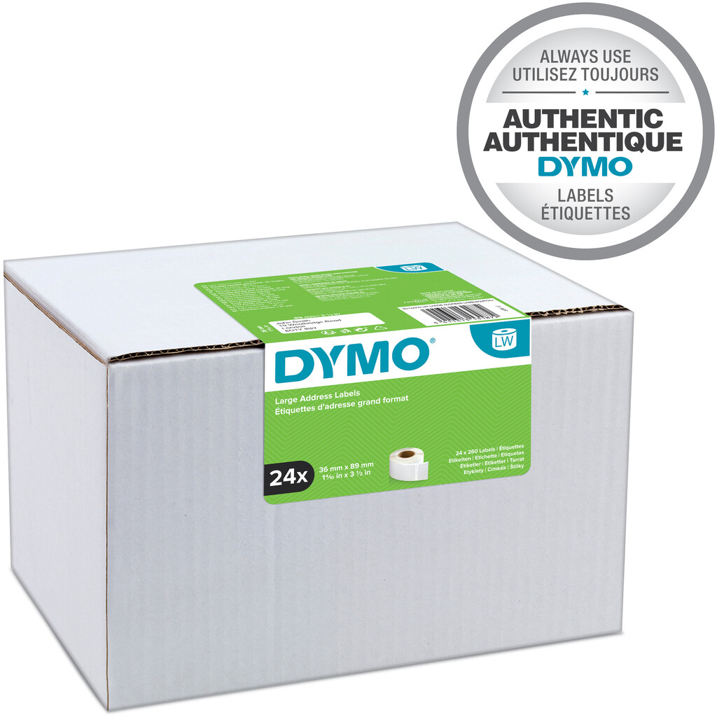 DYMO originele grote LabelWriter adreslabels | 36 mm x 89 mm | 24 rollen met elk 260 labels (6.240 zelfklevende etiketten) | Ges - Afbeelding 11