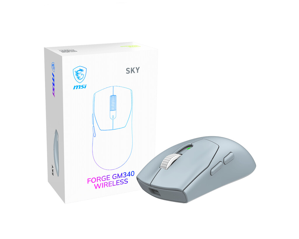 MSI Forge Gm340 Wireless Sky muis Gamen Ambidextrous RF-draadloos + Bluetooth Optisch 12000 DPI