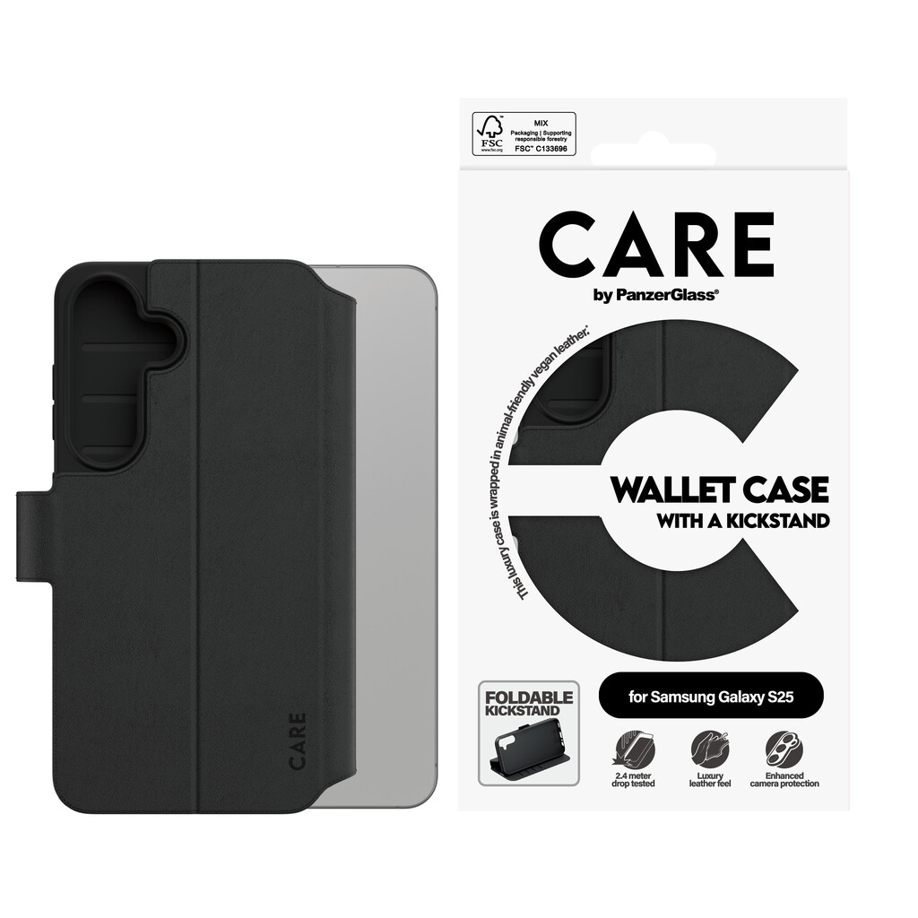 PanzerGlass CARE™ by ® Wallet Case w. Kickstand Samsung Galaxy S25 mobiele telefoon behuizingen Hoes Zwart - Afbeelding 3