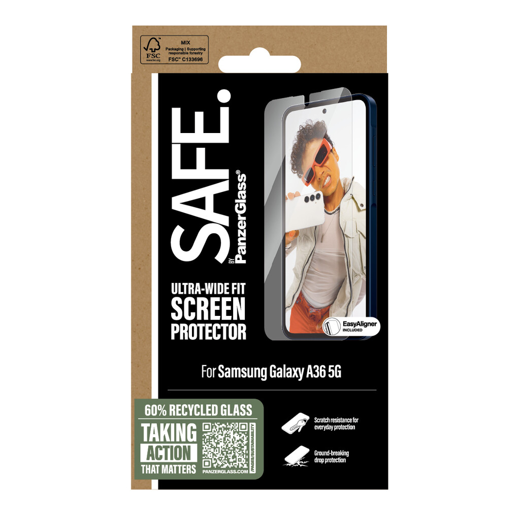 PanzerGlass SAFE. by ® Screen Protector Samsung Galaxy A36 5G | Ultra-Wide Fit w. EasyAligner Doorzichtige schermbeschermer 1 st - Afbeelding 3