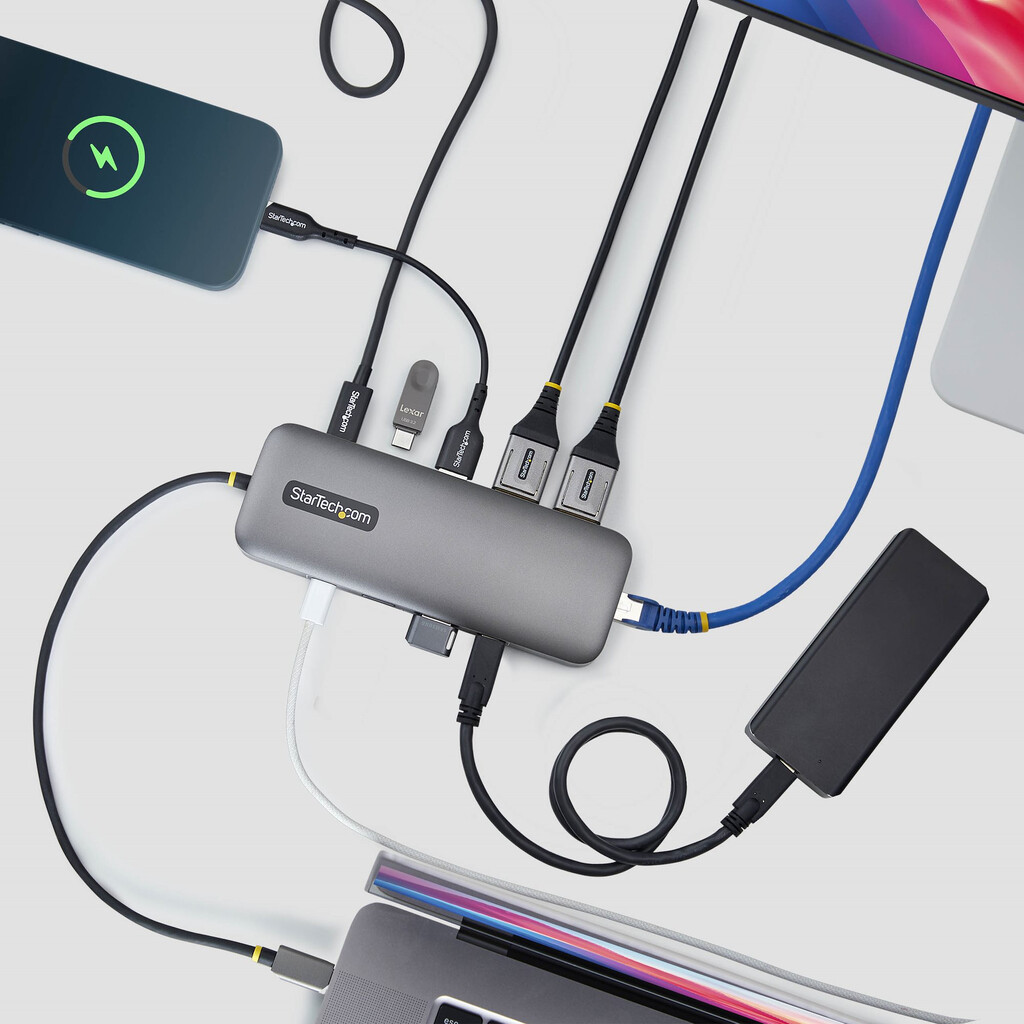 StarTech.com 10-in-1 USB-C naar Dual DisplayPort Multiport Adapter, 100W Power Delivery Charging, 2x 4K 60Hz, 5-Port 5Gbps Hub, - Afbeelding 4