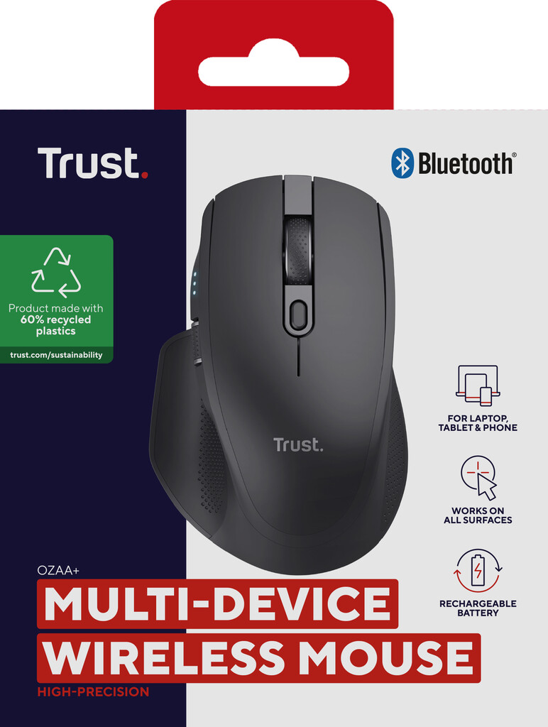 Trust Ozaa+ Draadloze muis voor meerdere apparaten – draadloze muis – stille knoppen – Zwart - Afbeelding 10