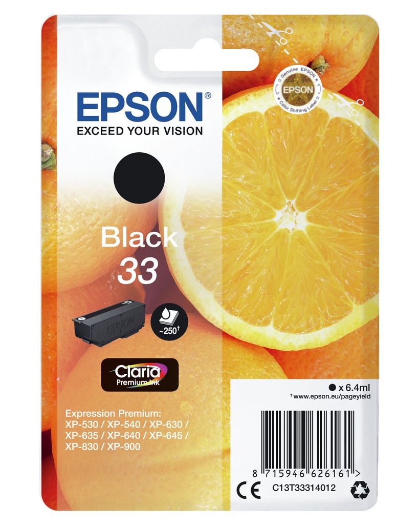 Epson Oranges Singlepack Black 33 Claria Premium Ink - Afbeelding 2