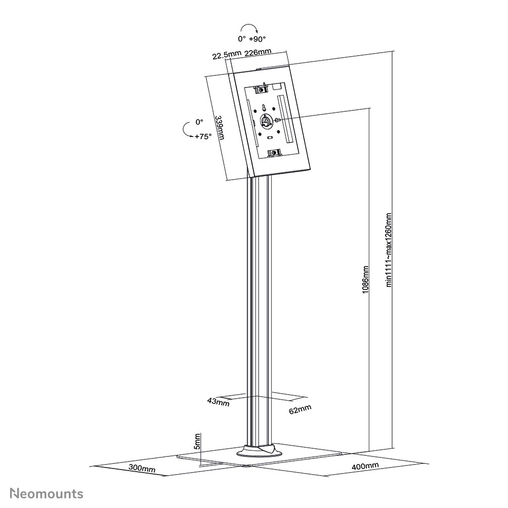 Neomounts FL15-650WH1 Tablet vloerstandaard 9.7-11" - vergrendelbaar - Afbeelding 11
