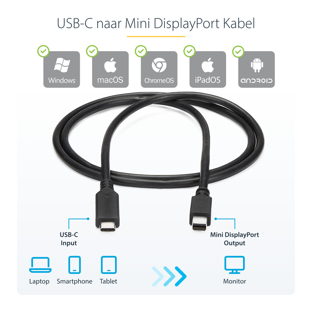 StarTech.com 1,8 m USB-C naar Mini DisplayPort-kabel - 4K 60Hz - zwart - Afbeelding 9