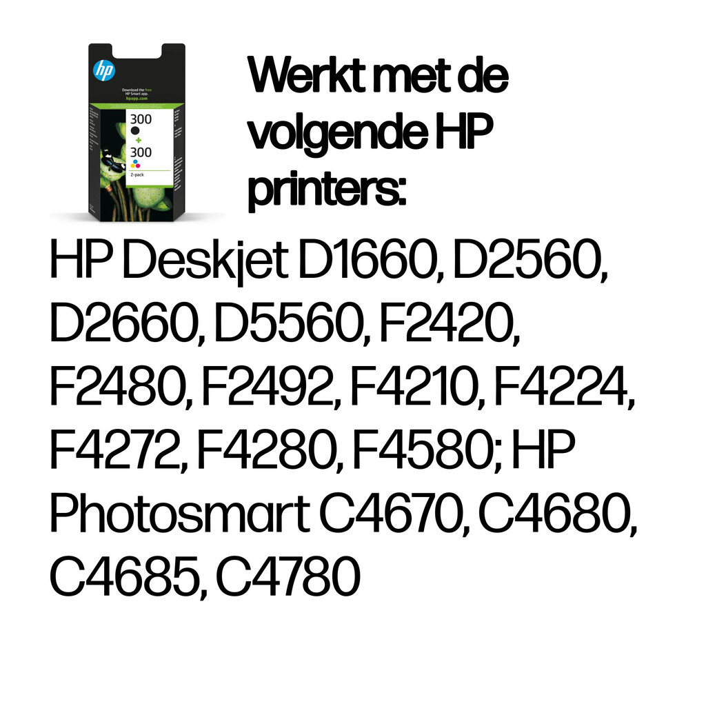 HP 300 originele zwarte/drie-kleuren inktcartridges, 2-pack - Afbeelding 2