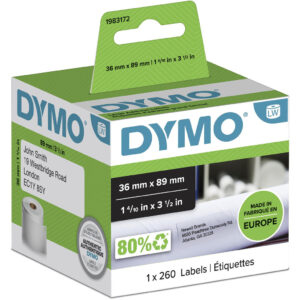 DYMO originele grote LabelWriter adreslabels | 36 mm x 89 mm | 260 zelfklevende etiketten | Zwarte afdruk op wit | Geschikt voo
