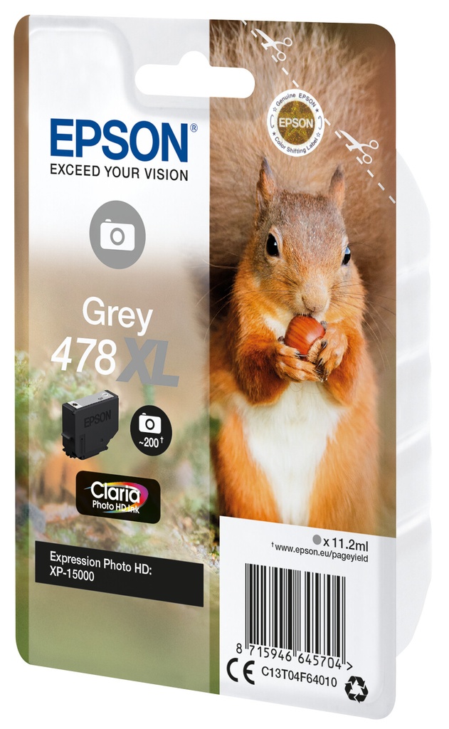 Epson Squirrel Singlepack Grey 478XL Claria Photo HD Ink - Afbeelding 2