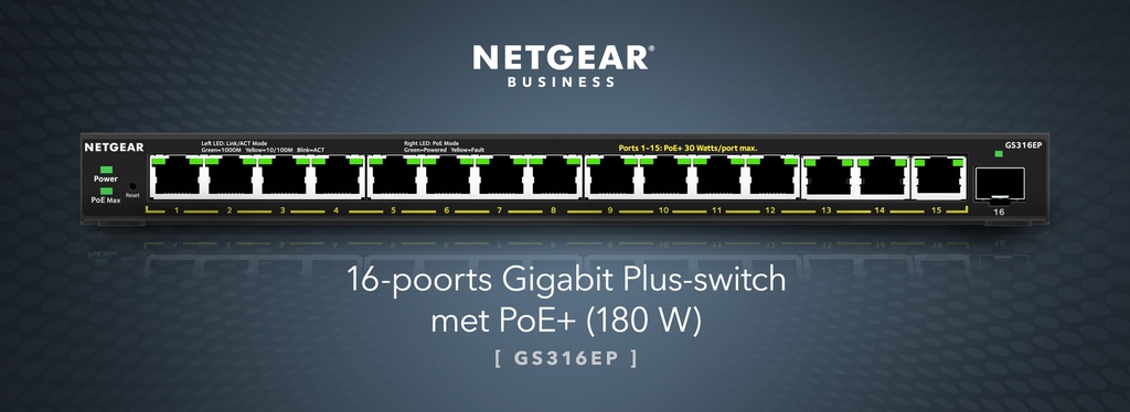 NETGEAR GS316EP Managed Gigabit Ethernet (10/100/1000) Power over Ethernet (PoE) Zwart - Afbeelding 12