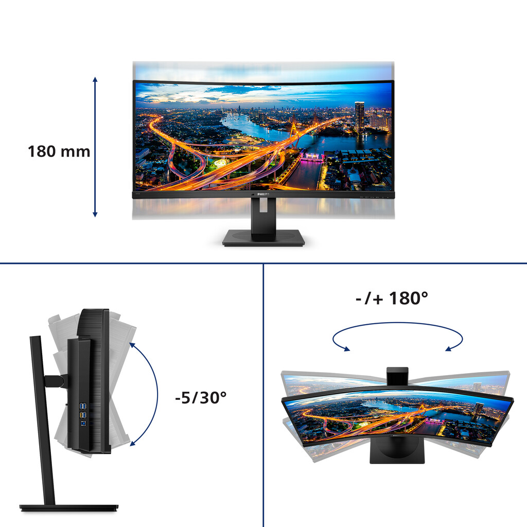 Philips B Line 345B1C/00 computer monitor 86,4 cm (34") 3440 x 1440 Pixels Quad HD LCD Zwart - Afbeelding 9