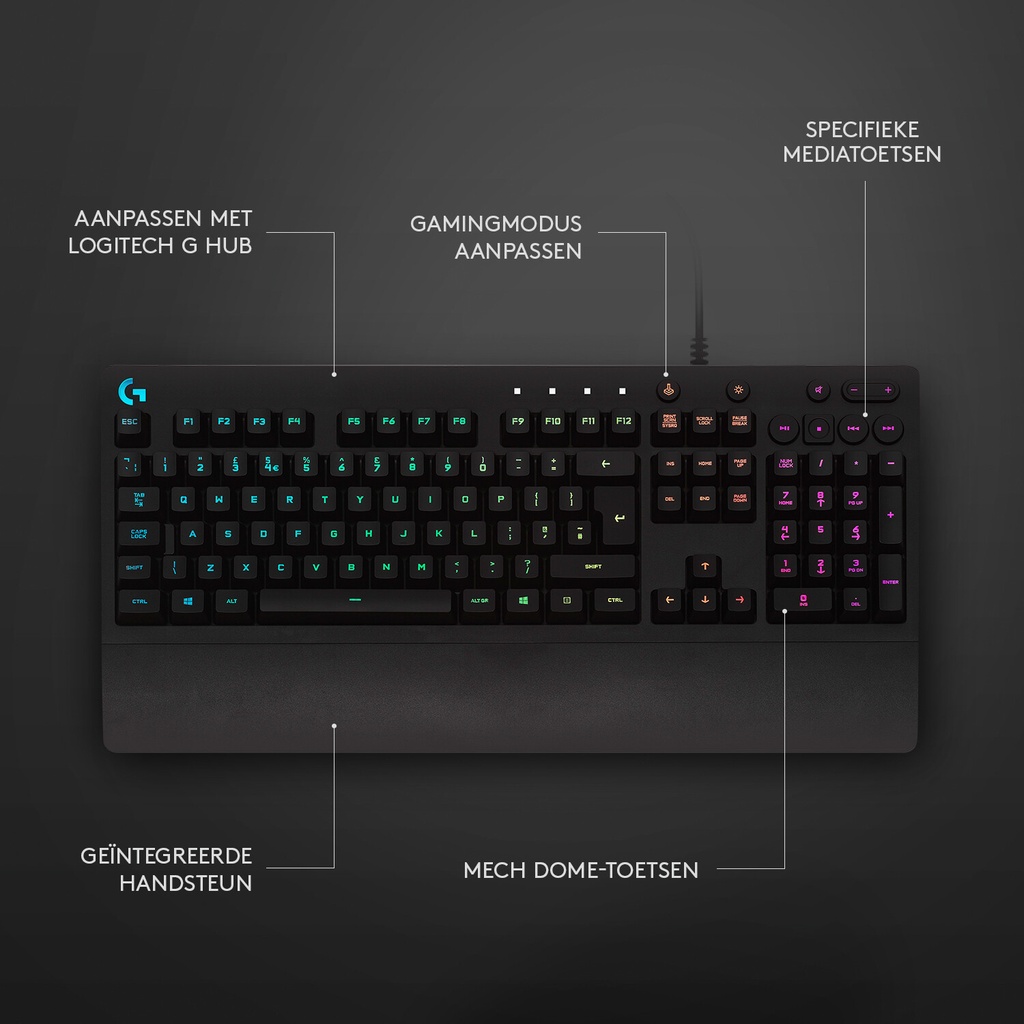 Logitech G G213 Prodigy toetsenbord Gamen USB QWERTY US International Zwart - Afbeelding 8