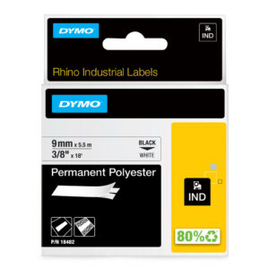 DYMO Rhino industriële labels | Permanent Polyester | 9 mm x 3,5 m | zwarte afdruk op wit | zelfklevende labels voor Rhino & L