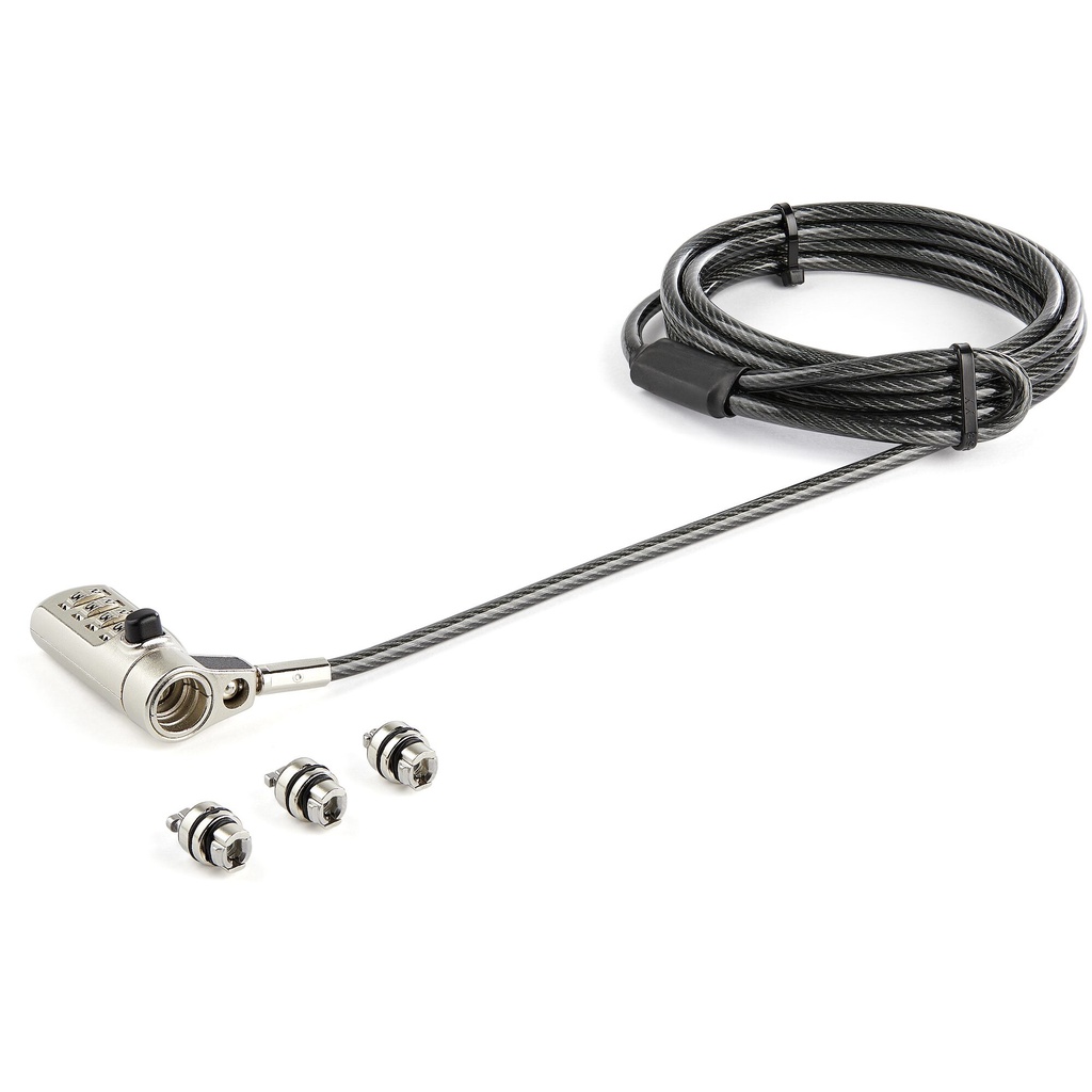 StarTech.com 2m Universeel Laptop Kabelslot met 4-cijfer Combinatieslot - 3-in-1 Security Lock voor apparaten met K-Slot, Nano K