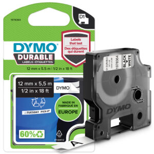 DYMO originele D1 Duurzame labels | Zwarte Tekst op Wit Label | 12 mm x 5,5 m | zelfklevende etiketten voor de LabelManager labe