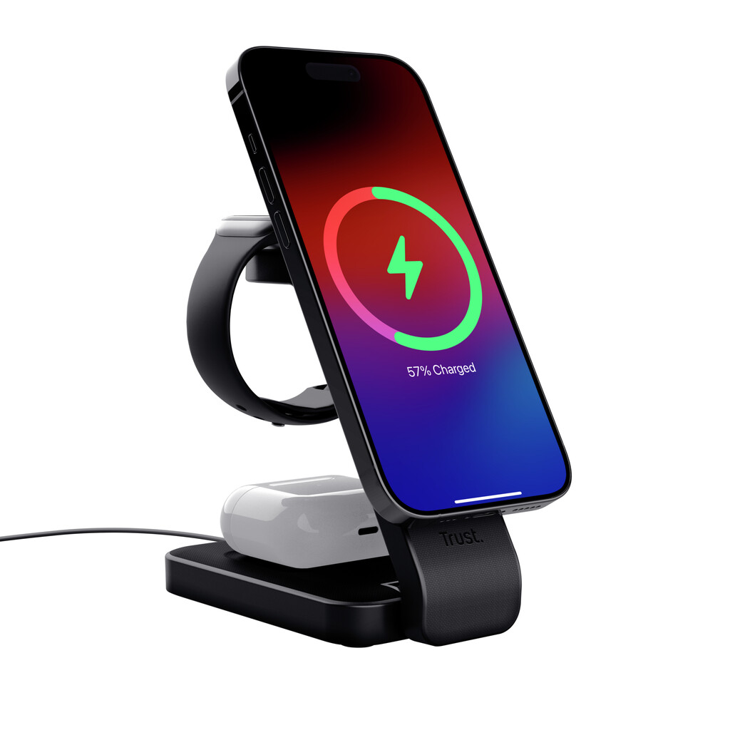 Trust Viro 3-in-1 Draadloze Magnetische Oplaadstandaard – Draadloze oplader standaard – Geschikt voor iPhone Apple Watch en AirP - Afbeelding 2