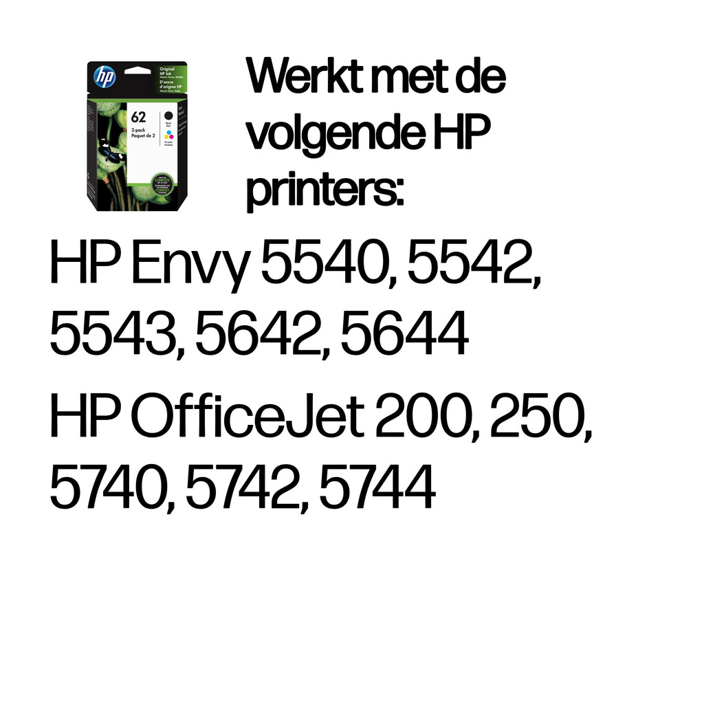 HP 62 originele zwarte/drie-kleuren inktcartridges, 2-pack - Afbeelding 2