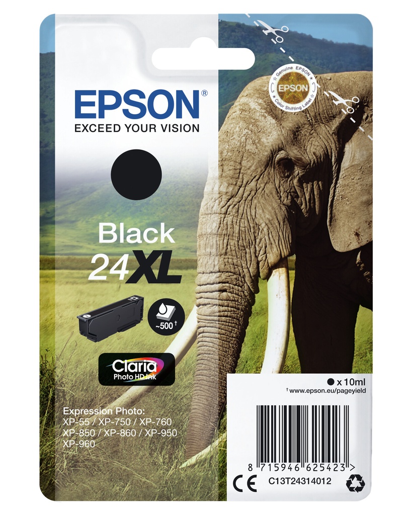 Epson Elephant Singlepack Black 24XL Claria Photo HD Ink - Afbeelding 2