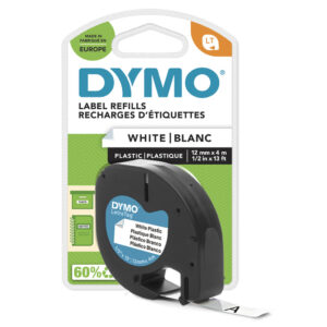 DYMO LetraTag originele plastic labels | Zwart afdrukken op witte etiketten | 12 mm x 4 m | Zelfklevende multifunctionele label