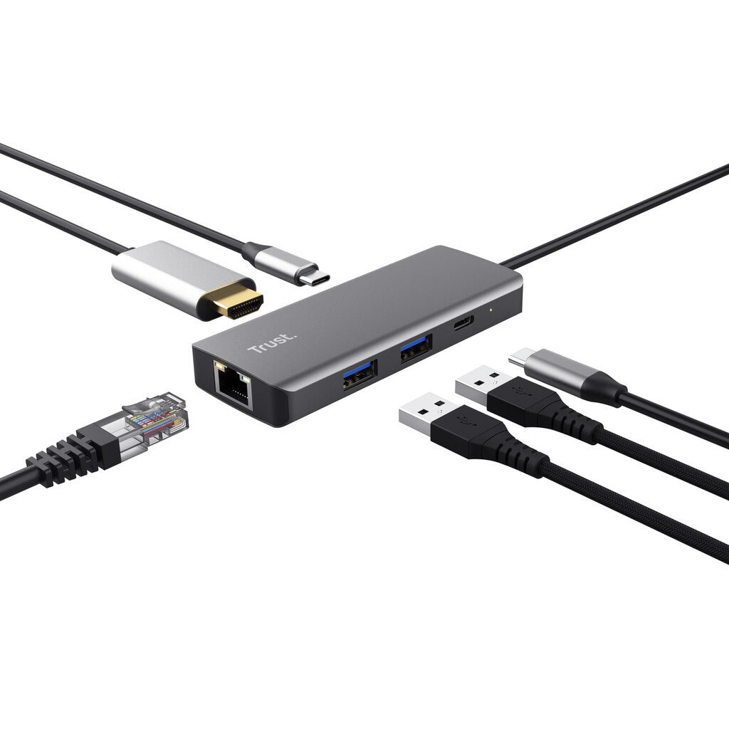 Trust Dalyx 6-in-1 USB-C Multiport Adapter – USB-C hub – Multiport adapter – Laptop docking adapter – 6 poorten – Zilver - Afbeelding 3