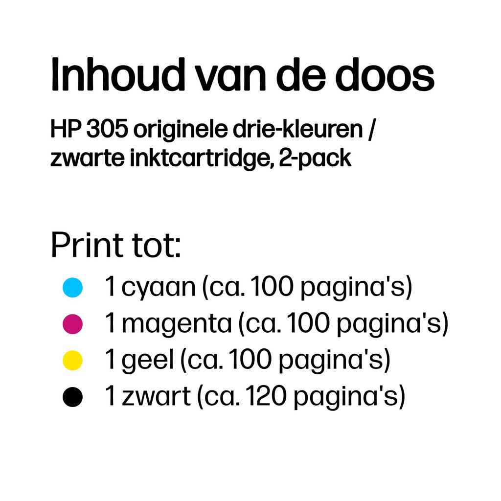 HP 305 originele drie-kleuren / zwarte inktcartridge, 2-pack - Afbeelding 3