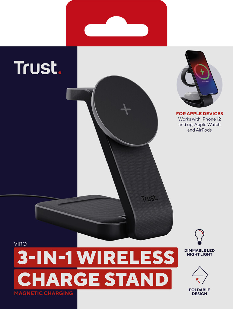 Trust Viro 3-in-1 Draadloze Magnetische Oplaadstandaard – Draadloze oplader standaard – Geschikt voor iPhone Apple Watch en AirP - Afbeelding 11