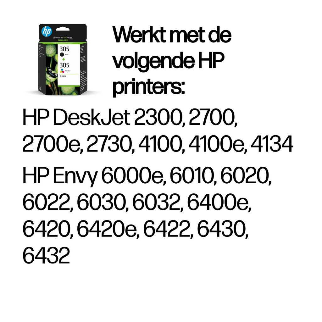 HP 305 originele drie-kleuren / zwarte inktcartridge, 2-pack - Afbeelding 2