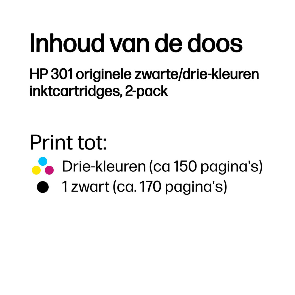 HP 301 originele zwarte/drie-kleuren inktcartridges, 2-pack - Afbeelding 3