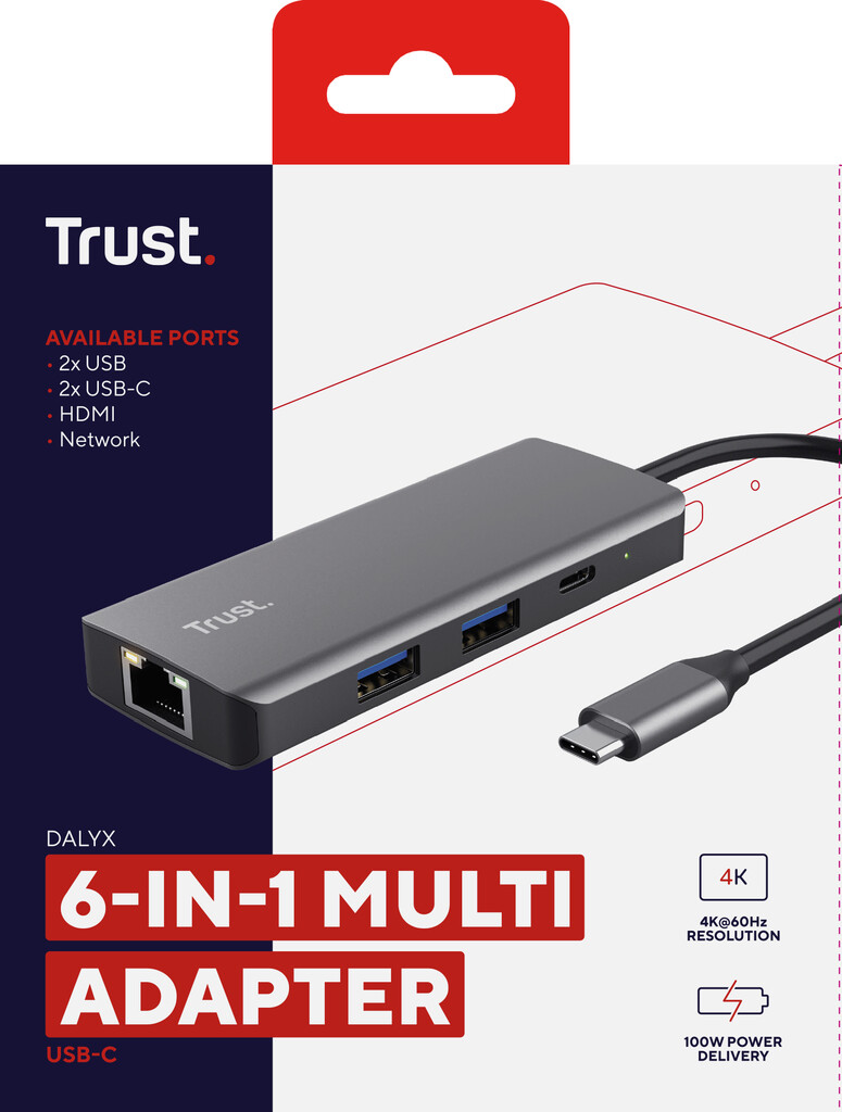 Trust Dalyx 6-in-1 USB-C Multiport Adapter – USB-C hub – Multiport adapter – Laptop docking adapter – 6 poorten – Zilver - Afbeelding 9