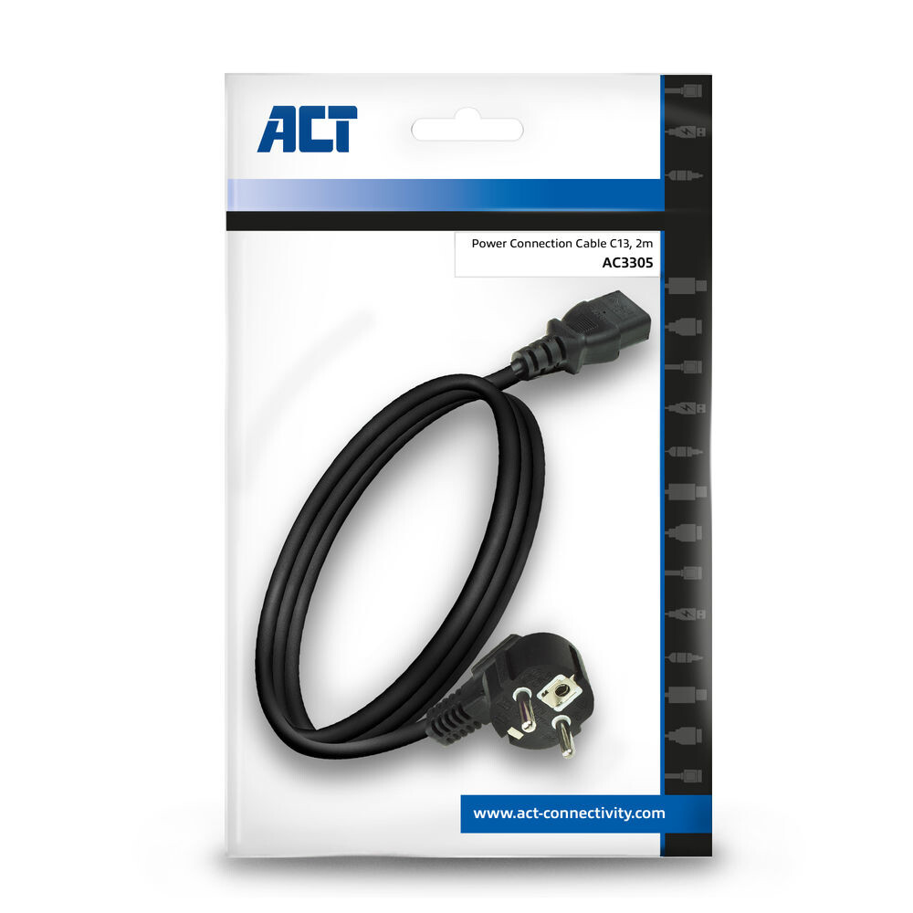 ACT Netsnoer CEE 7/7 male (haaks) - C13 zwart 2 m - Afbeelding 3