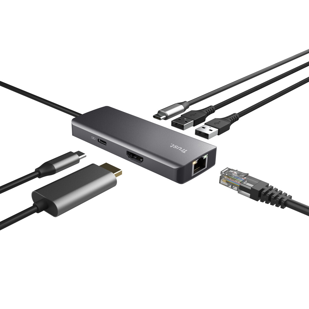 Trust Dalyx 6-in-1 USB-C Multiport Adapter – USB-C hub – Multiport adapter – Laptop docking adapter – 6 poorten – Zilver - Afbeelding 4
