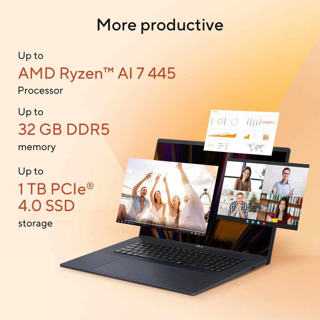 ASUS Vivobook 18 M1807GA-S8NADW Copilot+ PC AMD Ryzen AI 7 445 Laptop 45,7 cm (18") WUXGA 32 GB DDR5-SDRAM 1 TB SSD Wi-Fi 6 (802 - Afbeelding 19