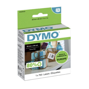 DYMO originele kleine LabelWriter multifunctionele labels | 25 mm x 25 mm | 750 zelfklevende etiketten | voor de LabelWriter la