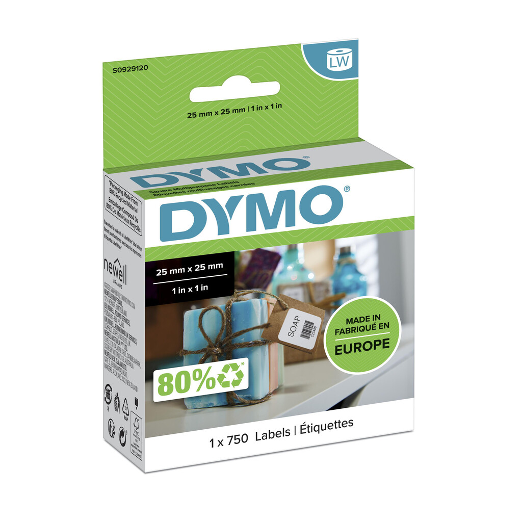 DYMO originele kleine LabelWriter multifunctionele labels | 25 mm x 25 mm | 750 zelfklevende etiketten | voor de LabelWriter la