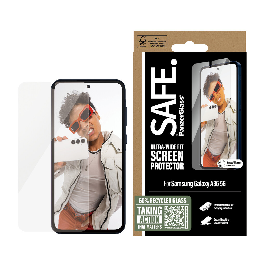 PanzerGlass SAFE. by ® Screen Protector Samsung Galaxy A36 5G | Ultra-Wide Fit w. EasyAligner Doorzichtige schermbeschermer 1 st - Afbeelding 2
