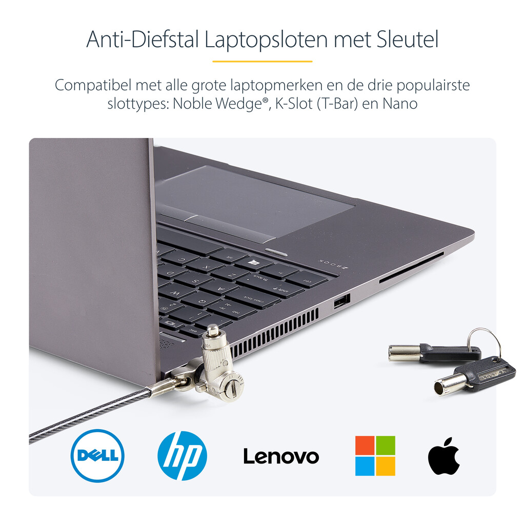 StarTech.com 25-Pack Universeel Laptop Kabelslot 2m, Security Kabel met Gedeelde Sleutel, Compatibel met Noble Wedge®/Nano/K - Afbeelding 13